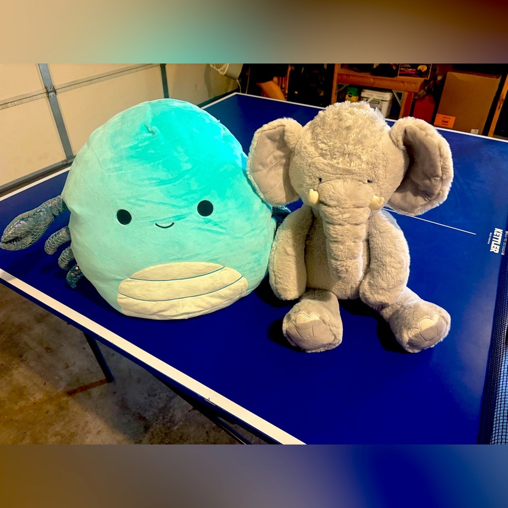 Carpio 16” Teal Scorpion Squishmallow and Plush Elephant Bundle
